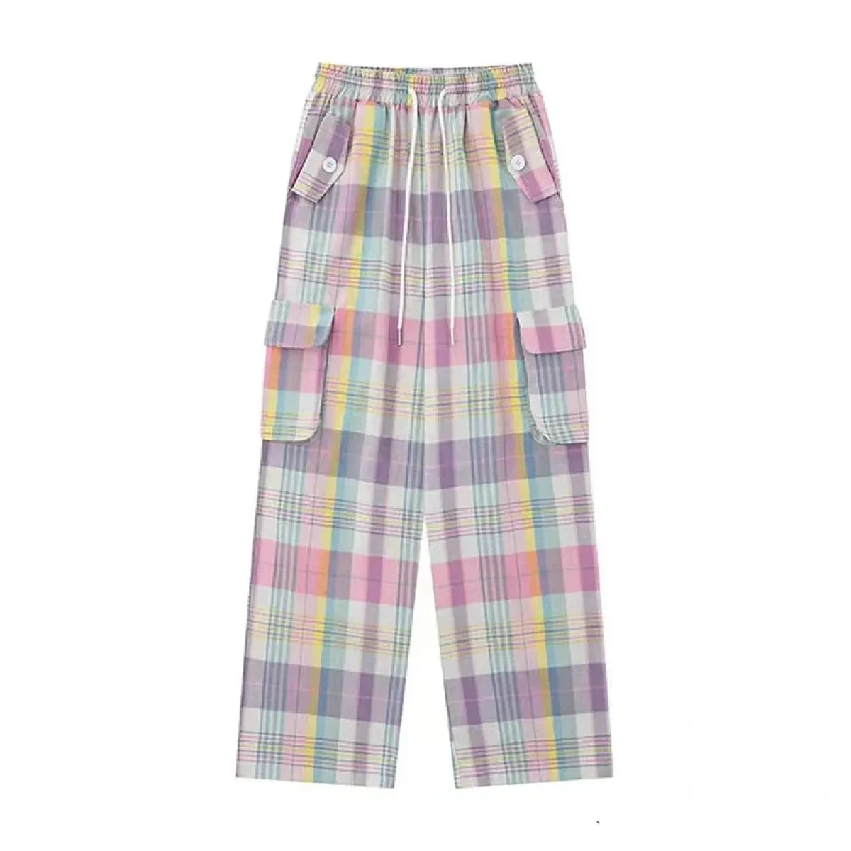 Pastel Plaid Cargo Pants – Y2K Harajuku Streetwear Aesthetic