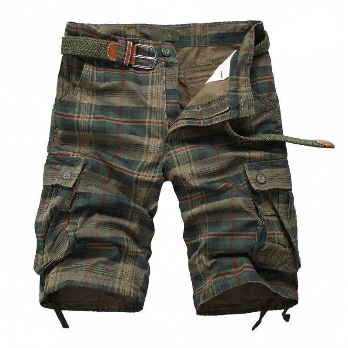 Plaid Patterned Cargo Shorts