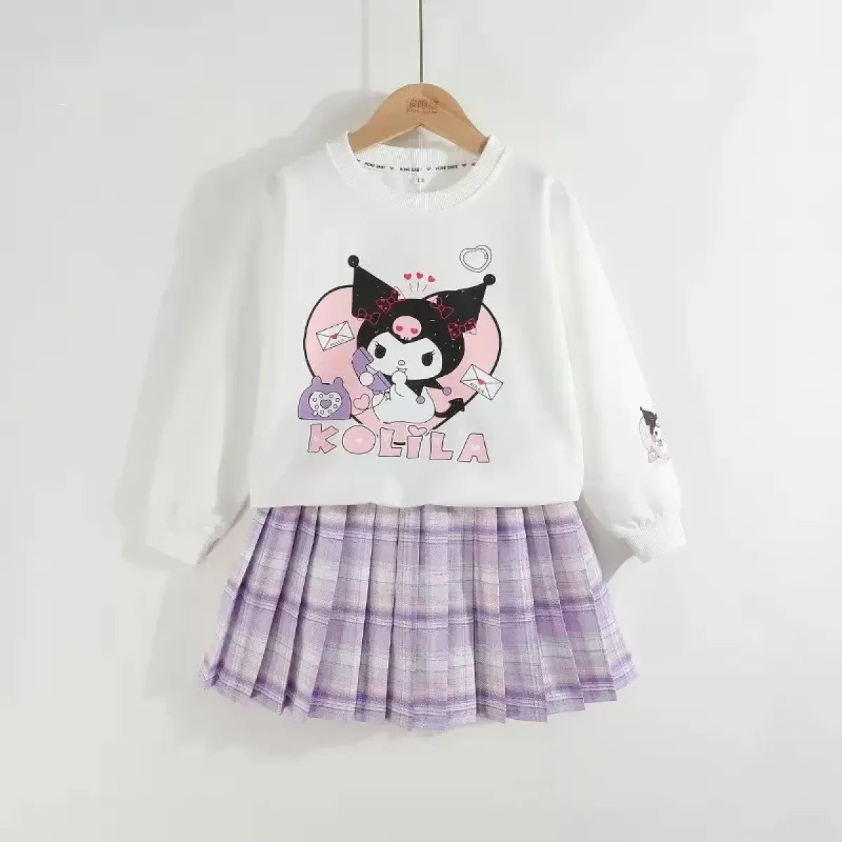Kuromi Short-Sleeved Shirt and Pleated Skirt Set