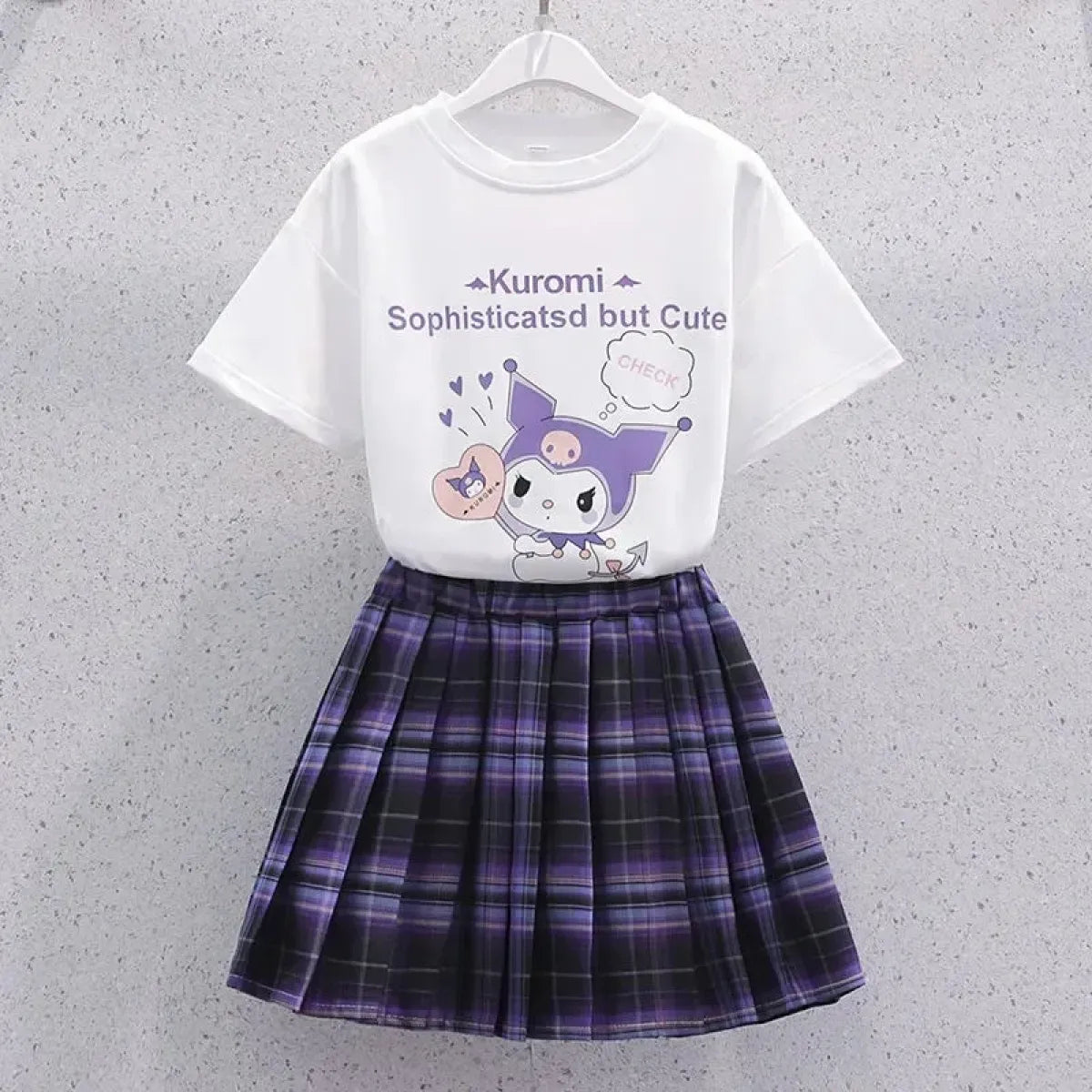 Kuromi Short-Sleeved Shirt and Pleated Skirt Set