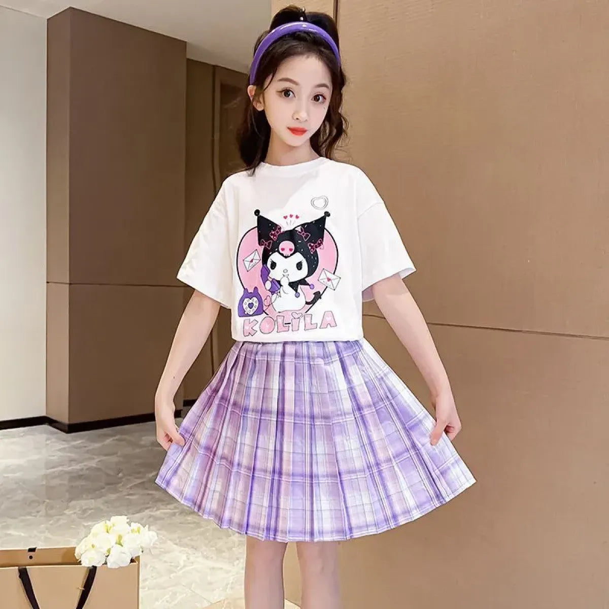 Kuromi Short-Sleeved Shirt and Pleated Skirt Set