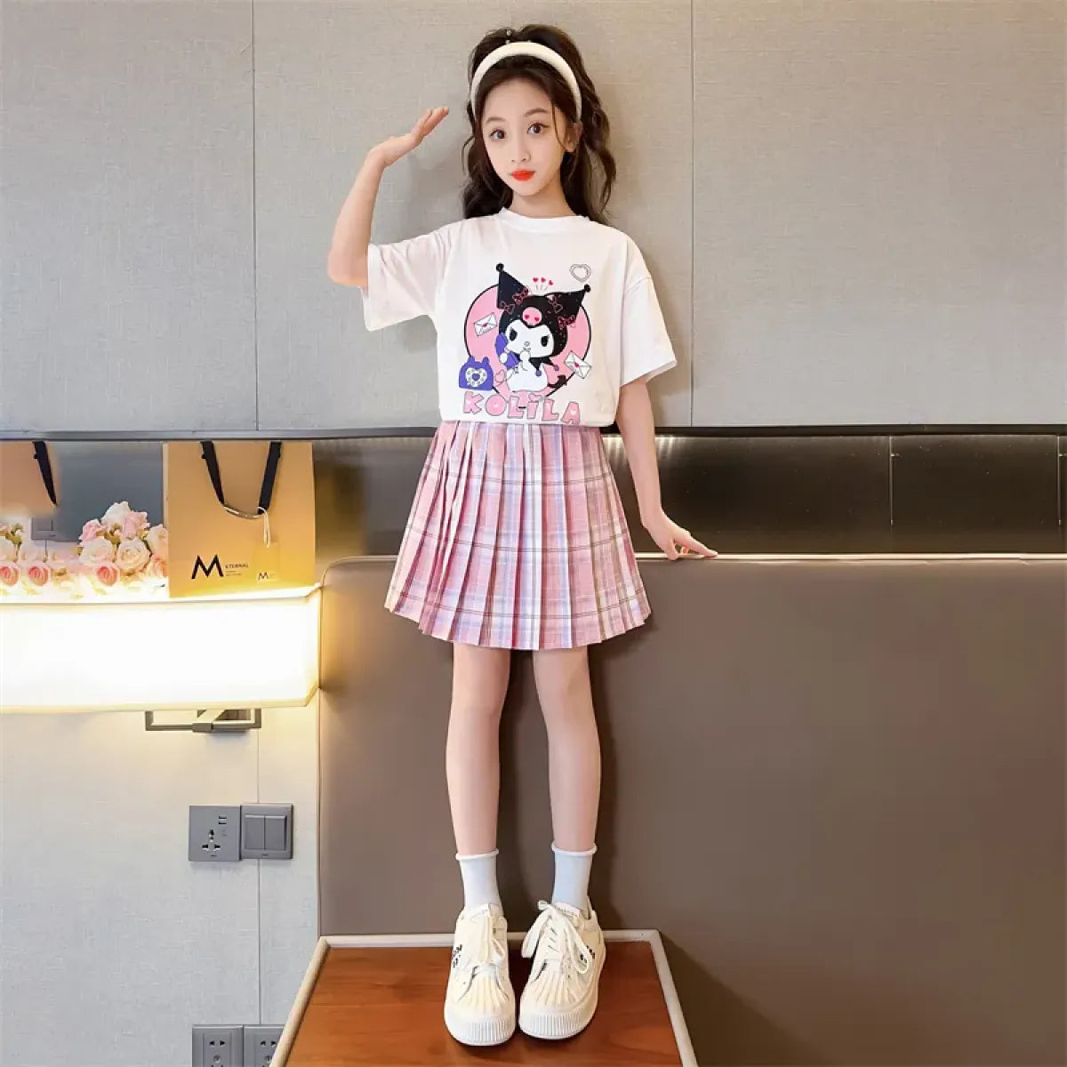 Kuromi Short-Sleeved Shirt and Pleated Skirt Set