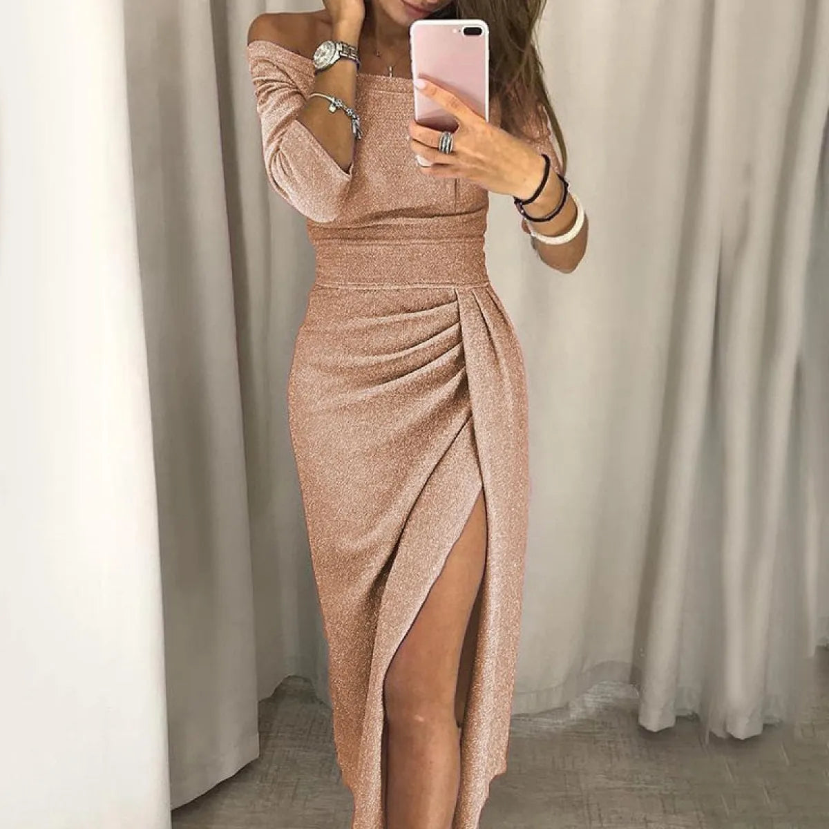 Sexy Pleated Split Dress