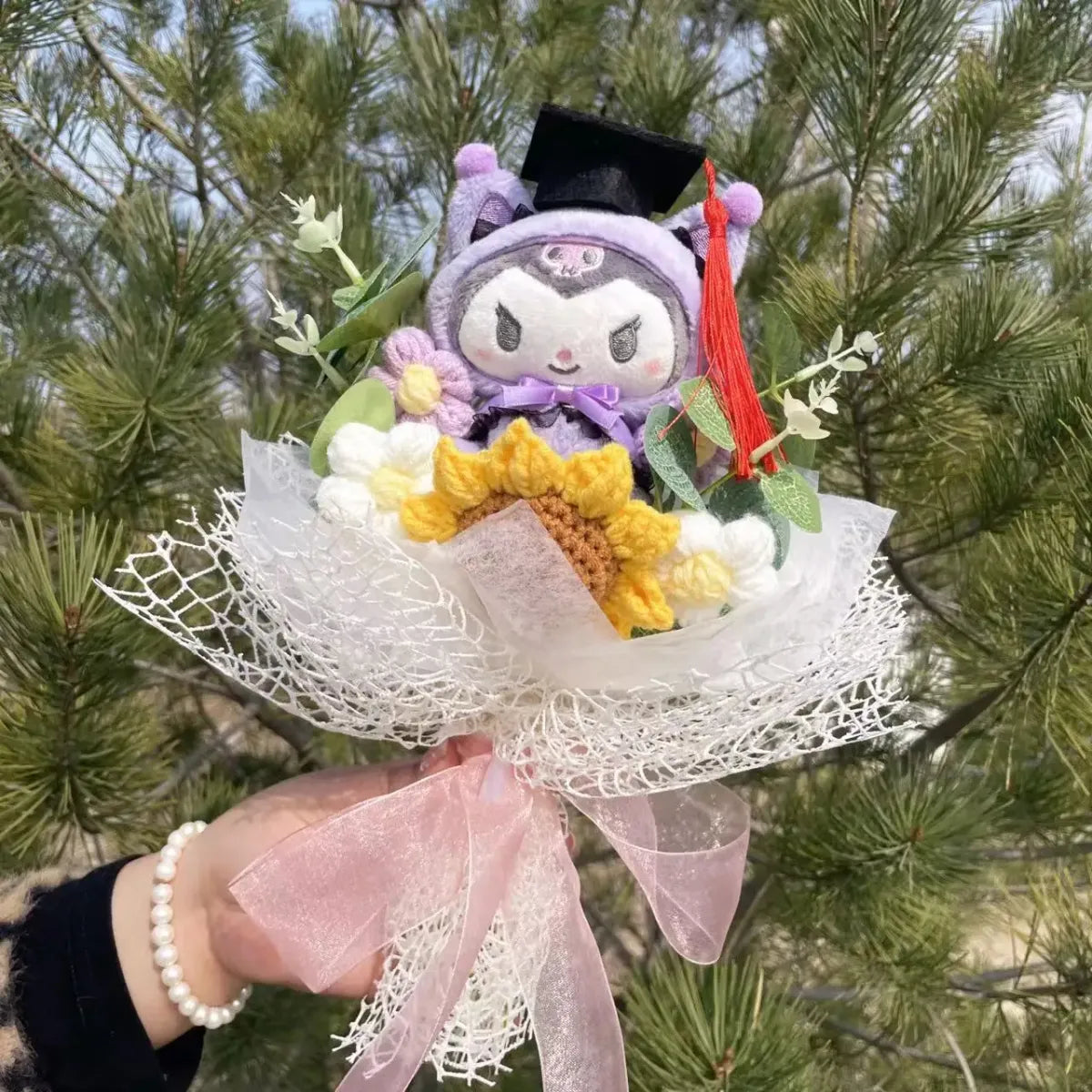 Kawaii Graduation Plush Bouquet – Cartoon Bear & Sunflower Gift Set