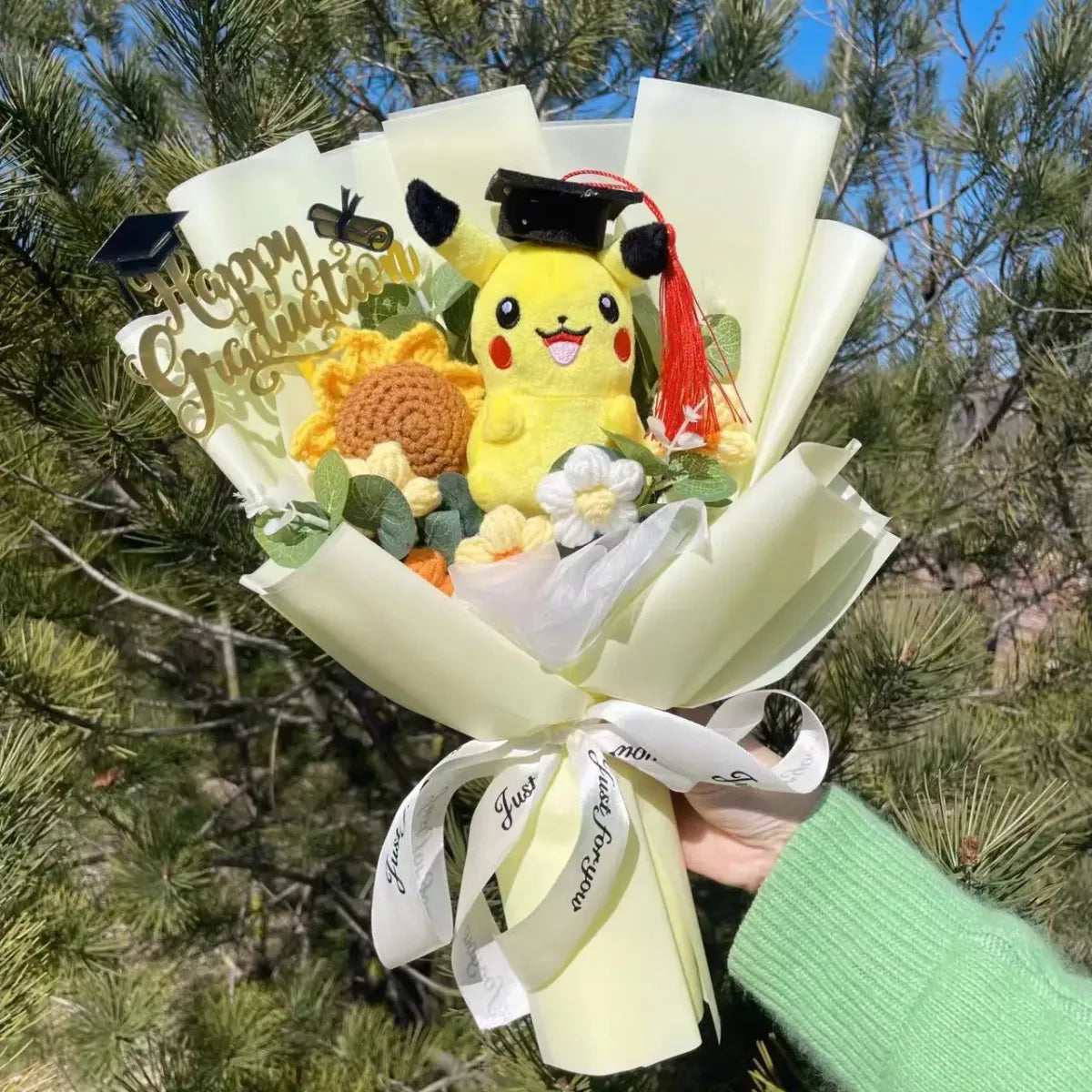 Kawaii Graduation Plush Bouquet – Cartoon Bear & Sunflower Gift Set