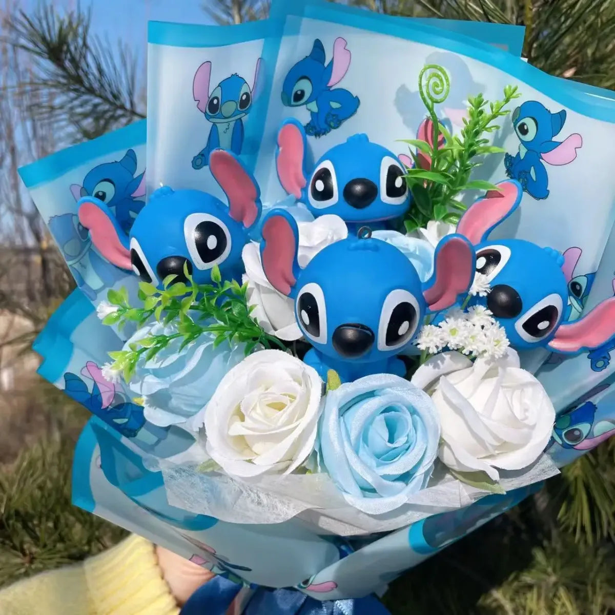 Kawaii Stitch Plush Bouquet – Blue Cartoon Action Figure Gift Set