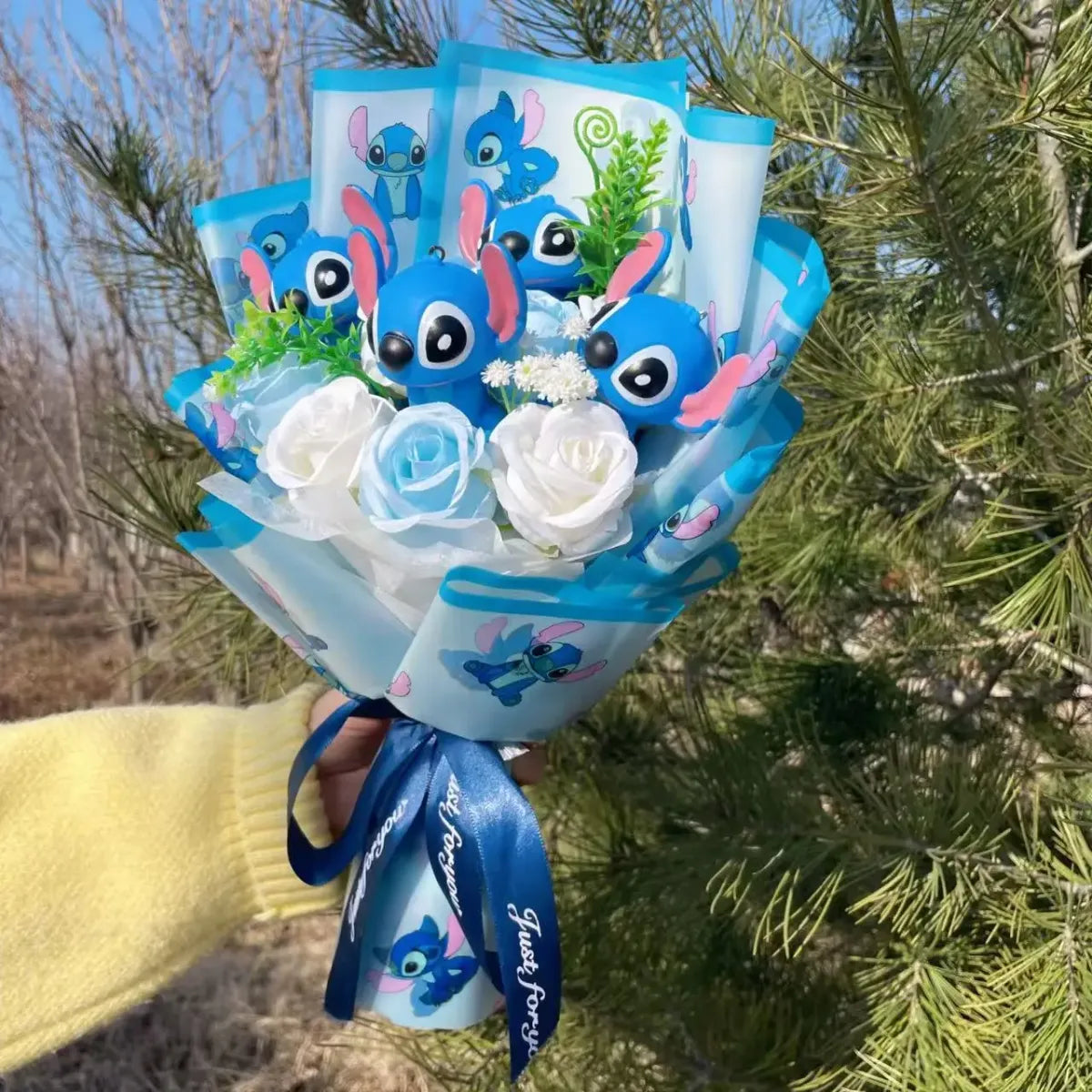Kawaii Stitch Plush Bouquet – Blue Cartoon Action Figure Gift Set