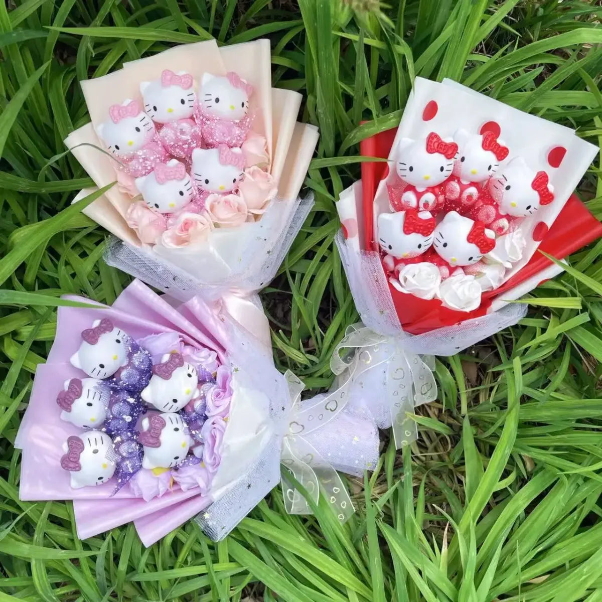 Kawaii Hello Kitty Plush Bouquet – Pink, Red & Purple Valentine's Gift