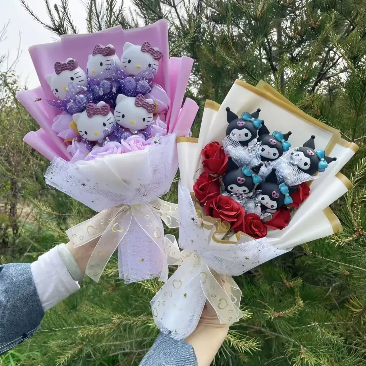 Kawaii Hello Kitty Plush Bouquet – Pink, Red & Purple Valentine's Gift