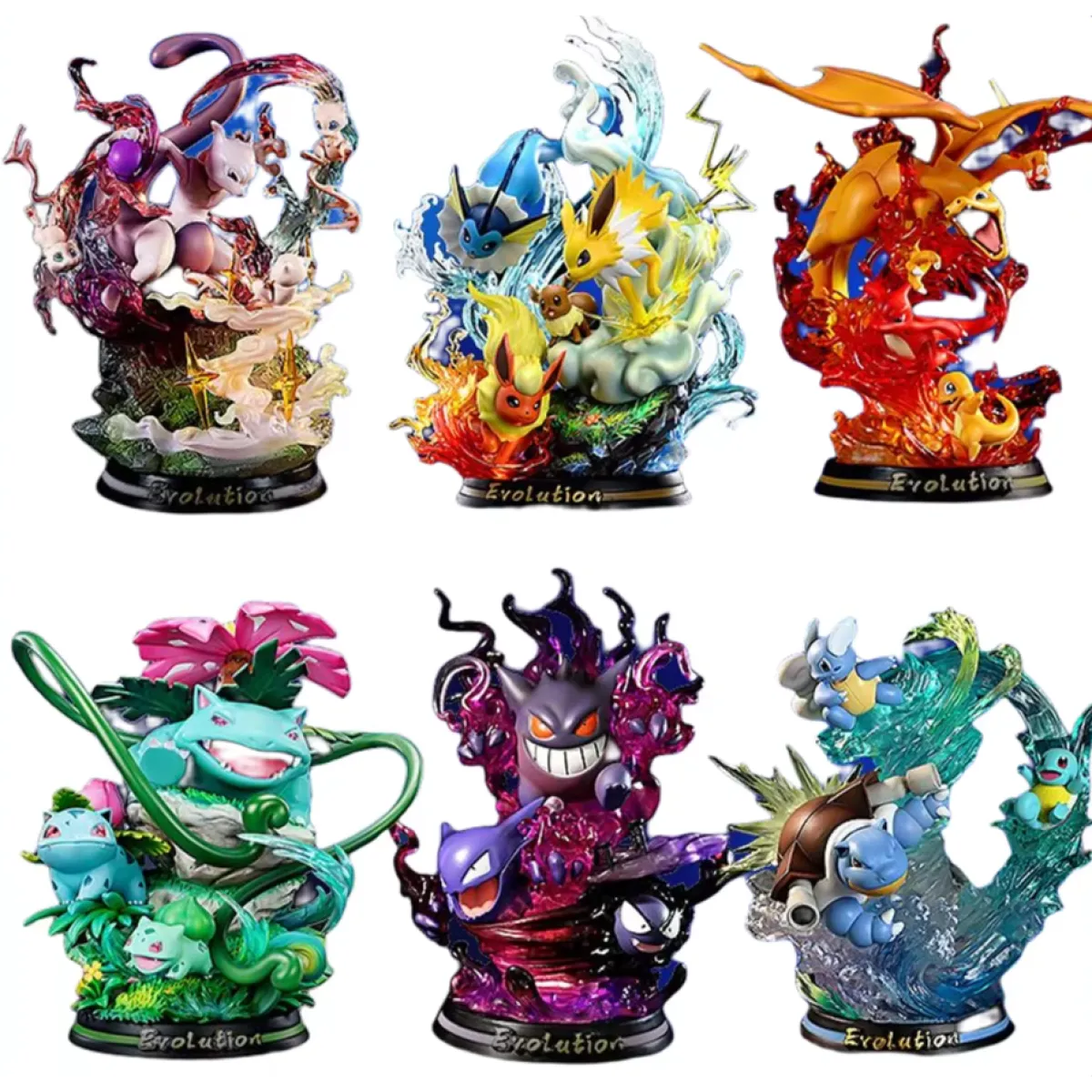 Pokemon Evolution Figures - Charizard, Eevee, Mewtwo, Gengar