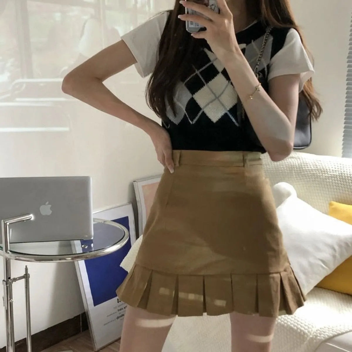 Preppy Style Solid A-line Skirt