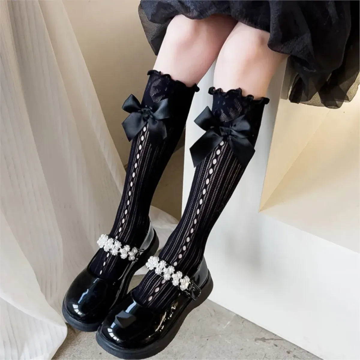 Princess Bowknot Lace Socks - Spring/Summer Calf-Length Stockings