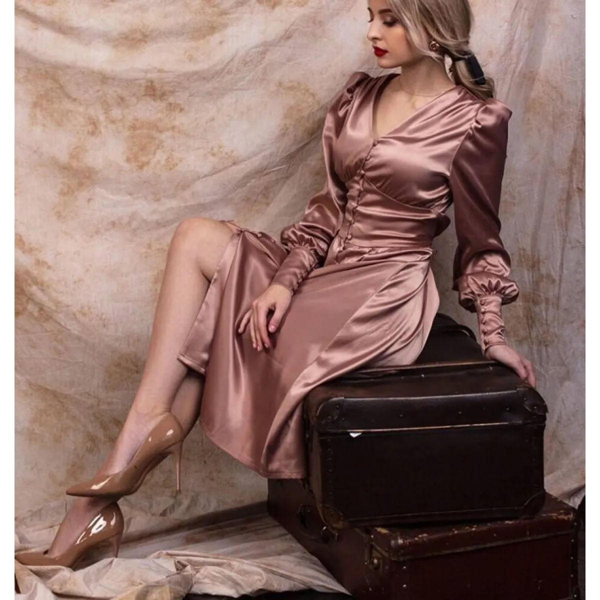 Satin Puff Sleeve Dress