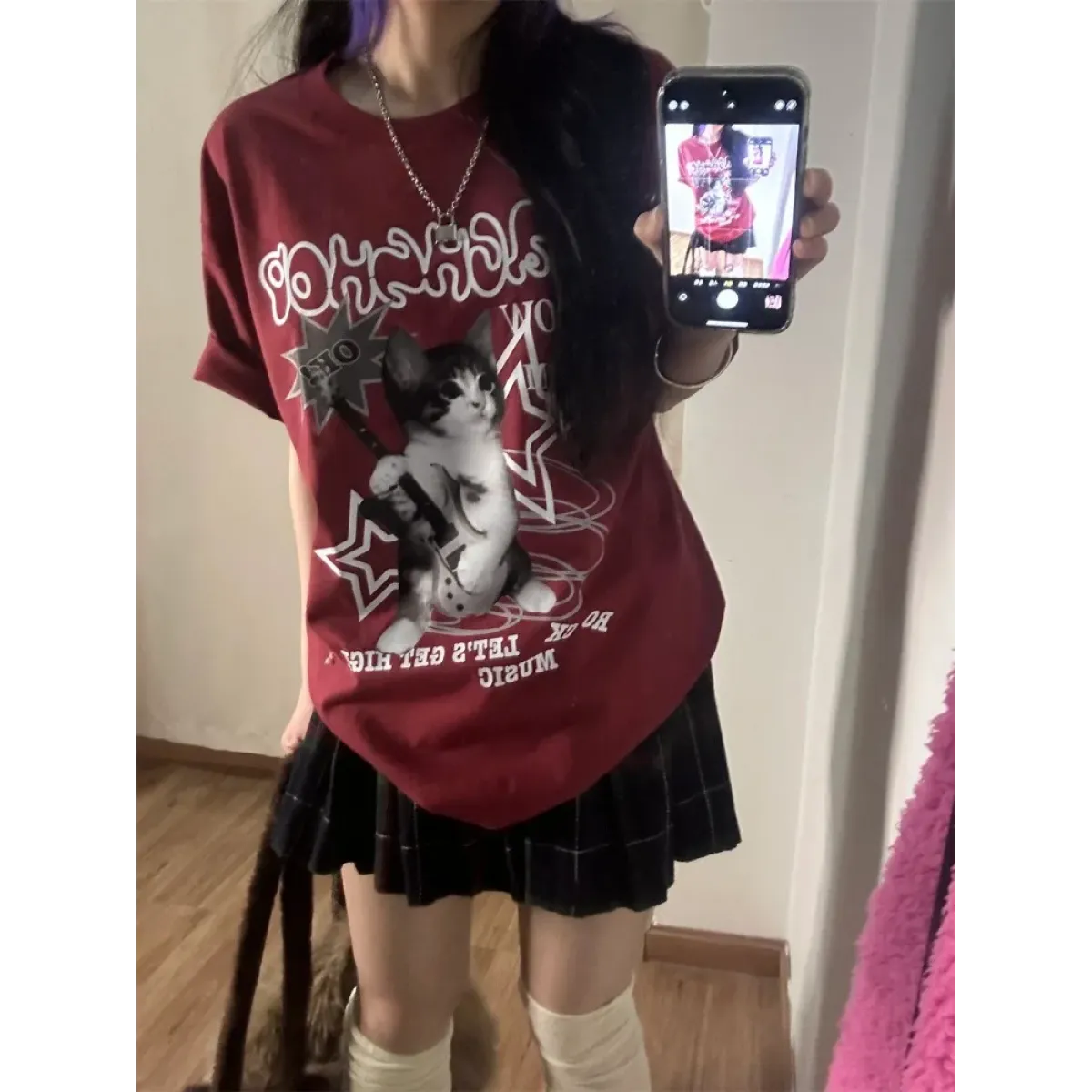 Harajuku Punk Cat Print T-Shirt