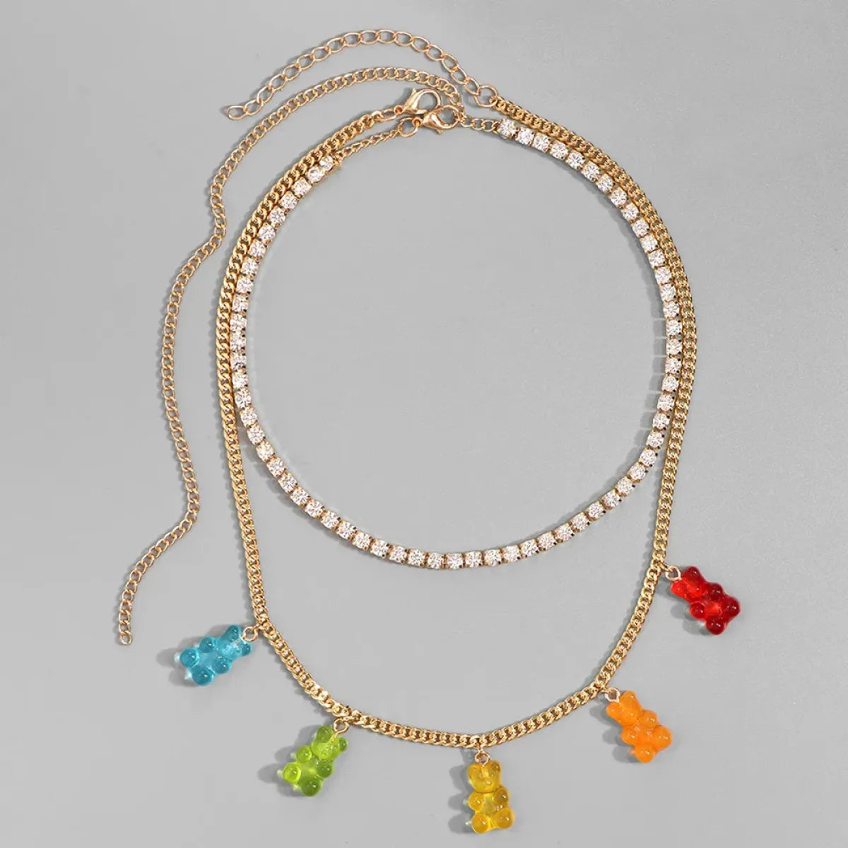 Punk Gummy Bear Crystal Choker - Colorful Metal Multi-layer Necklace