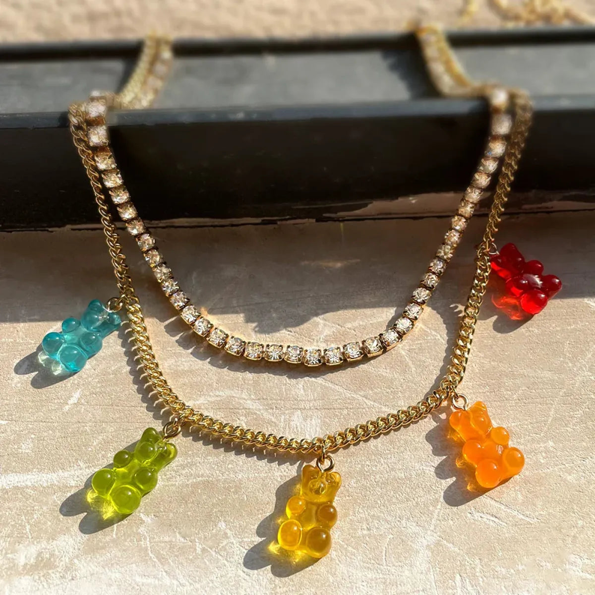 Punk Gummy Bear Crystal Choker - Colorful Metal Multi-layer Necklace