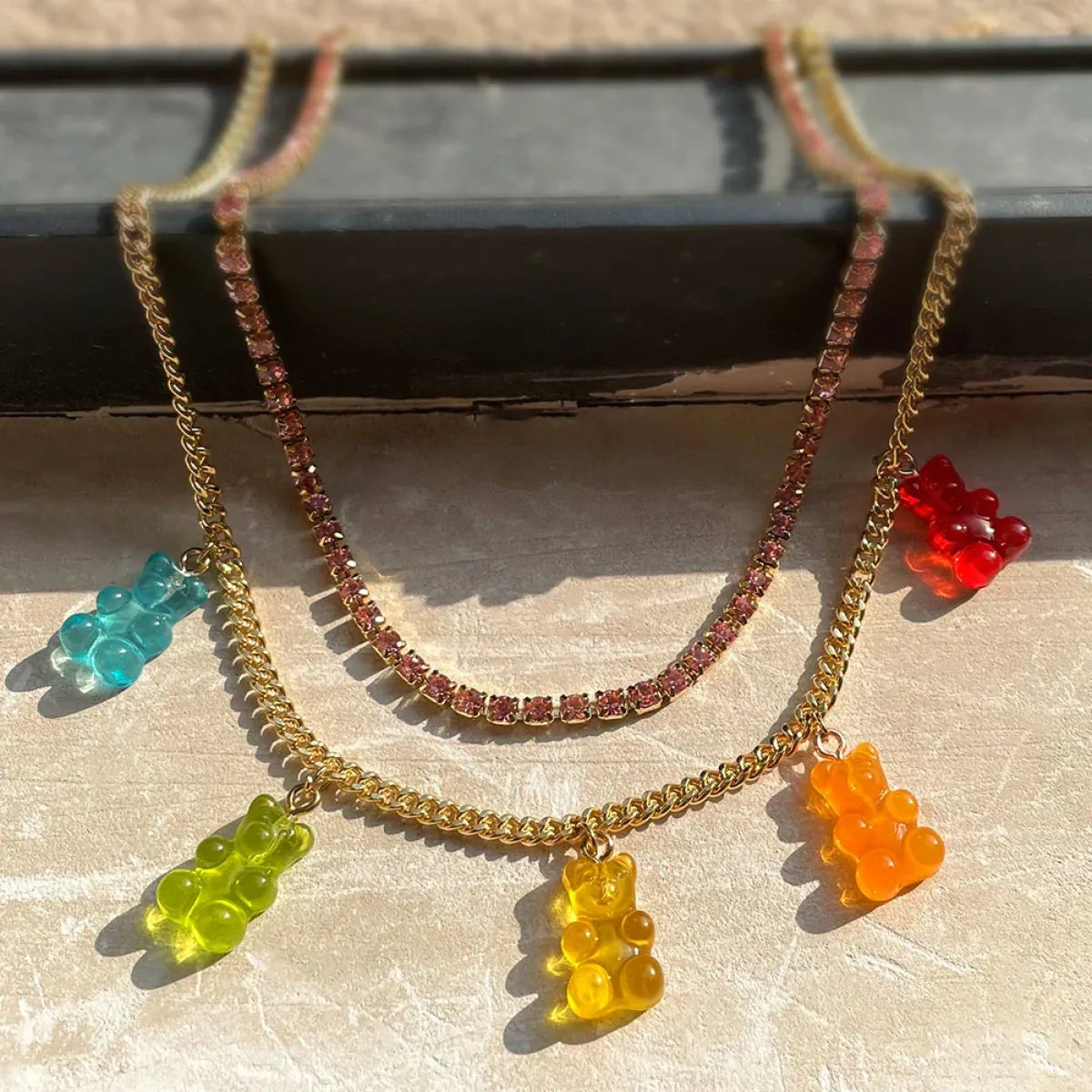 Punk Gummy Bear Crystal Choker - Colorful Metal Multi-layer Necklace