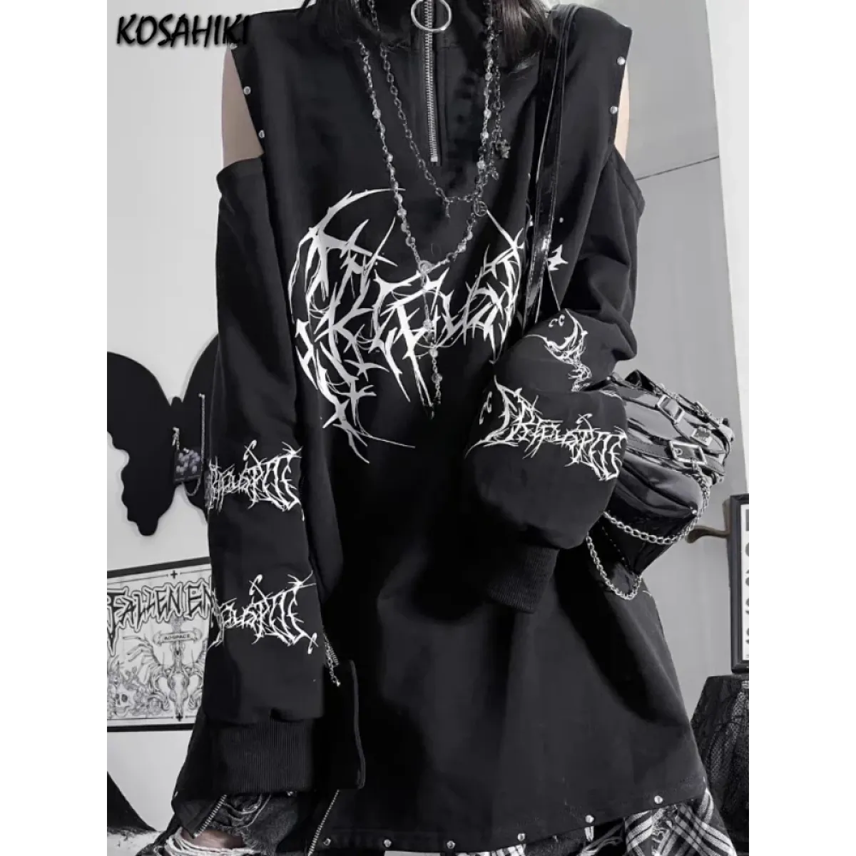 Punk Harajuku Off Shoulder Tee