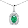 1.50 Carat Genuine Zambian Emerald and White Diamond 14K White Gold Pendant
