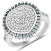 0.74 Carat Genuine White Diamond and Green Diamond .925 Sterling Silver Ring
