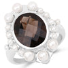 5.75 Carat Genuine Smoky Quartz and Pearl .925 Sterling Silver Ring
