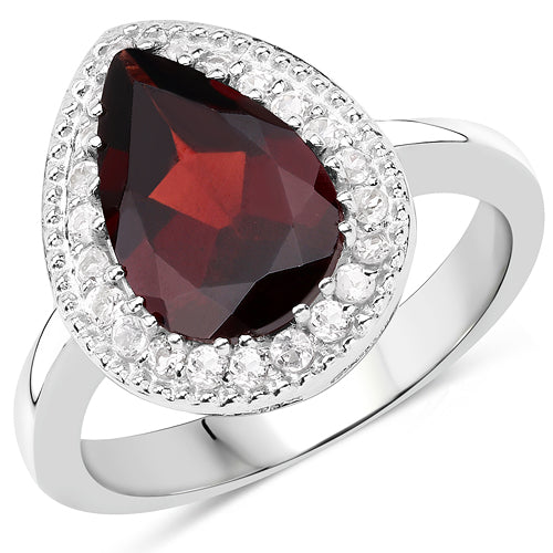 3.94 Carat Genuine Garnet & White Topaz .925 Sterling Silver Ring