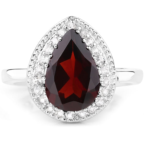 3.94 Carat Genuine Garnet & White Topaz .925 Sterling Silver Ring