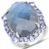 13.99 Carat Genuine Labradorite and Tanzanite .925 Sterling Silver Ring