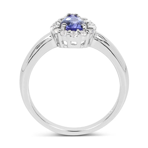 0.96 Carat Genuine Tanzanite and White Topaz .925 Sterling Silver Ring