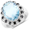12.49 Carat Genuine Blue Topaz & Black Spinel .925 Sterling Silver Ring