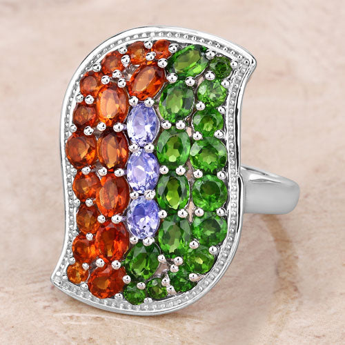 4.18 Carat Genuine Multi Stones .925 Sterling Silver Ring