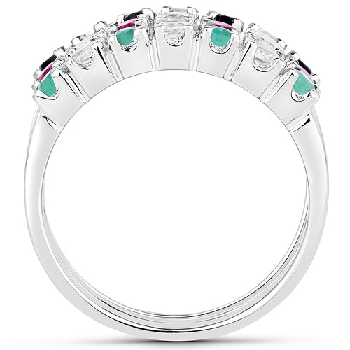 1.44 Carat Genuine Multi Stones .925 Sterling Silver Ring