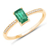 0.59 Carat Genuine Zambian Emerald and White Diamond 14K Yellow Gold Ring