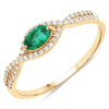 0.32 Carat Genuine Zambian Emerald and White Diamond 14K Yellow Gold Ring