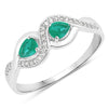 0.35 Carat Genuine Zambian Emerald and White Diamond 14K White Gold Ring