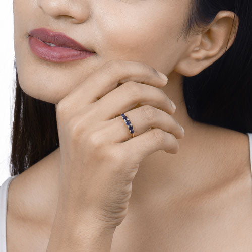 1.05 Carat Genuine Blue Sapphire and White Diamond 14K Yellow Gold Ring