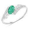 0.51 Carat Genuine Zambian Emerald and White Diamond 14K White Gold Ring