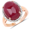 14K Rose Gold Plated 16.69 Carat Genuine Glass Filled Ruby and White Topaz .925 Sterling Silver Ring