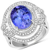 14K White Gold 6.83 Carat Genuine Tanzanite and White Diamond Ring