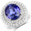 10.79 Carat Genuine Tanzanite and White Diamond 18K White Gold Ring
