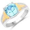 2.74 Carat Genuine Swiss Blue Topaz and White Diamond .925 Sterling Silver Ring