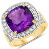 6.80 Carat Genuine Amethyst and White Diamond .925 Sterling Silver Ring