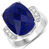 9.35 Carat Genuine Lapis and White Diamond .925 Sterling Silver Ring