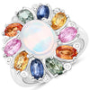 3.92 Carat Genuine Ethiopian Opal, Multi Sapphire and White Diamond .925 Sterling Silver Ring