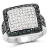 0.64 Carat Genuine White Diamond and Blue Diamond .925 Sterling Silver Ring