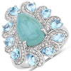 5.23 Carat Genuine Aquamarine and White Diamond .925 Sterling Silver Ring