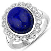 5.65 Carat Genuine Lapis and White Diamond .925 Sterling Silver Ring