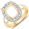 0.51 Carat Genuine White Diamond 14K Yellow Gold Semi Mount Ring - holds 10x8mm Cushion Gemstone