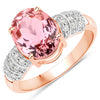 3.11 Carat Genuine Pink Tourmaline and White Diamond 14K Rose Gold Ring