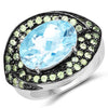 7.39 Carat Genuine Blue Topaz and Peridot .925 Sterling Silver Ring